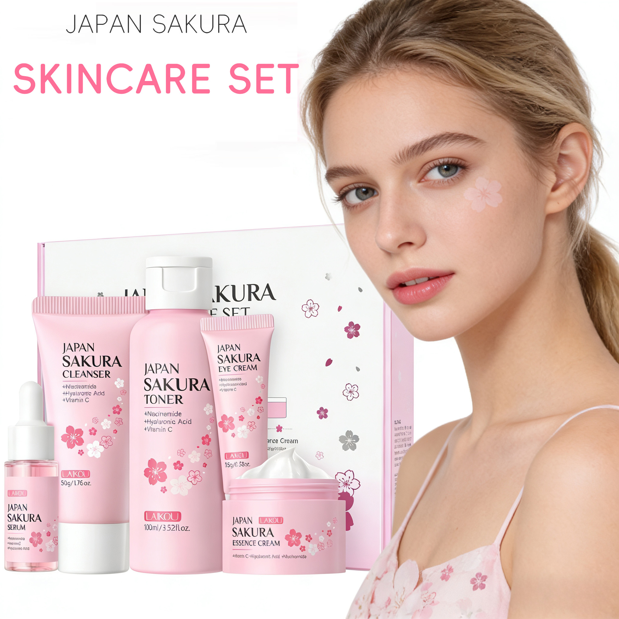 LAIKOU Sakura 5pcs Skin Care K - đánh giá và giá Essence Serum Toner